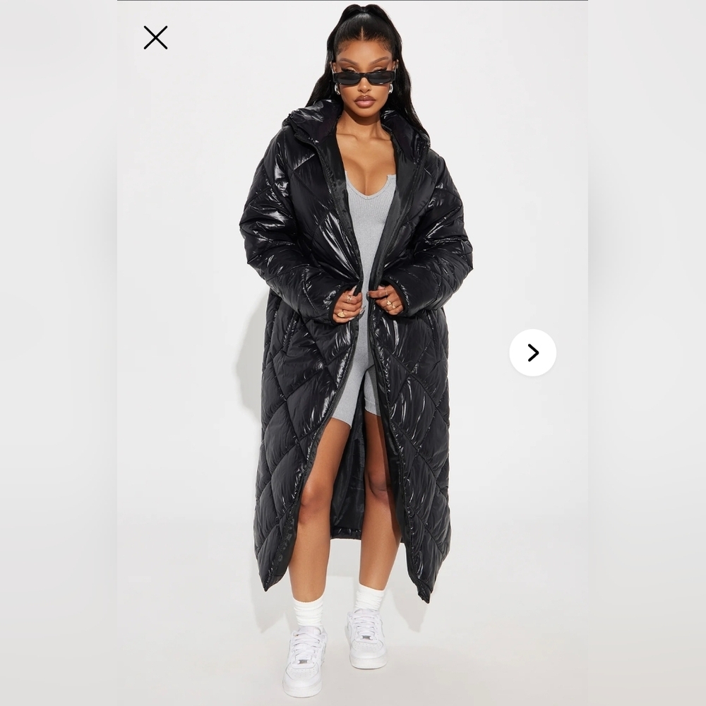 Fashion Nova Everyday Swag Black Long Puffer Coat S NWT - Picture 2 of 7